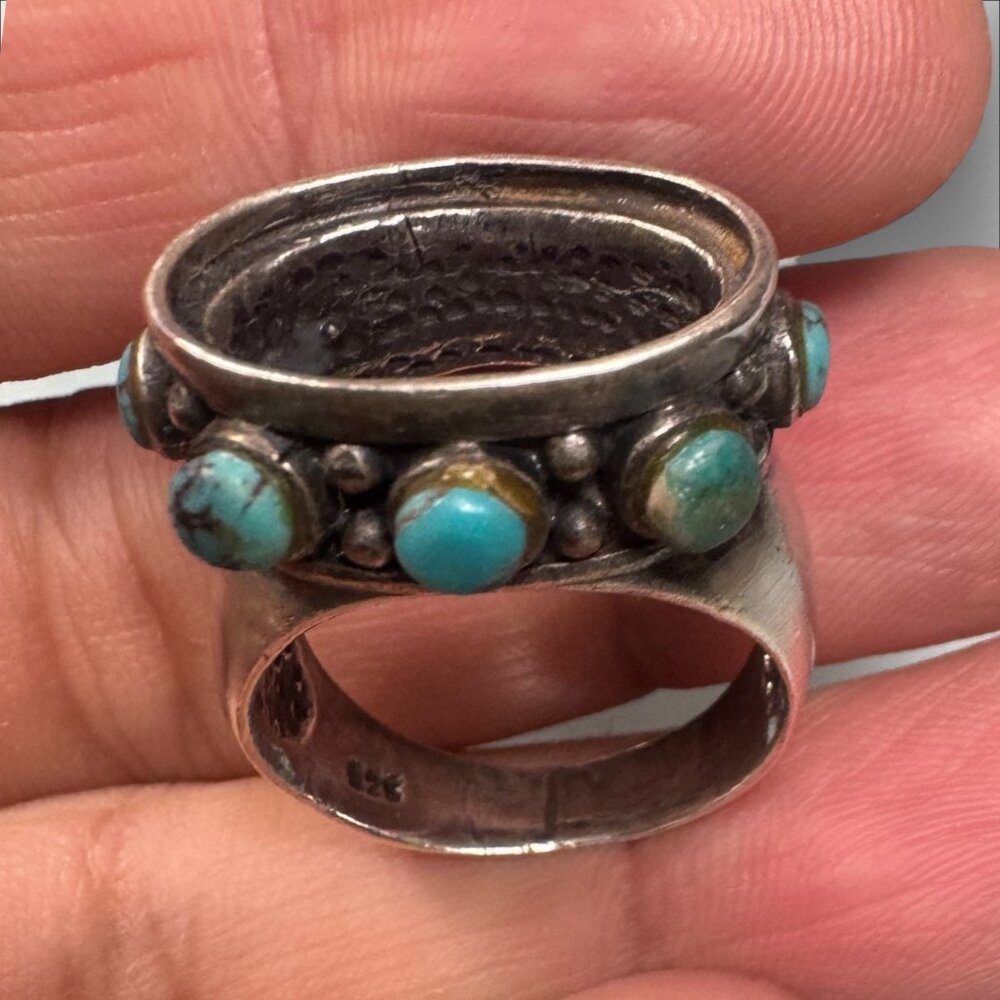 Antique Bavaria Franklin Rose China & Upcycled Turquoise Vintage 925 Silver Ring - Picture 8 of 11